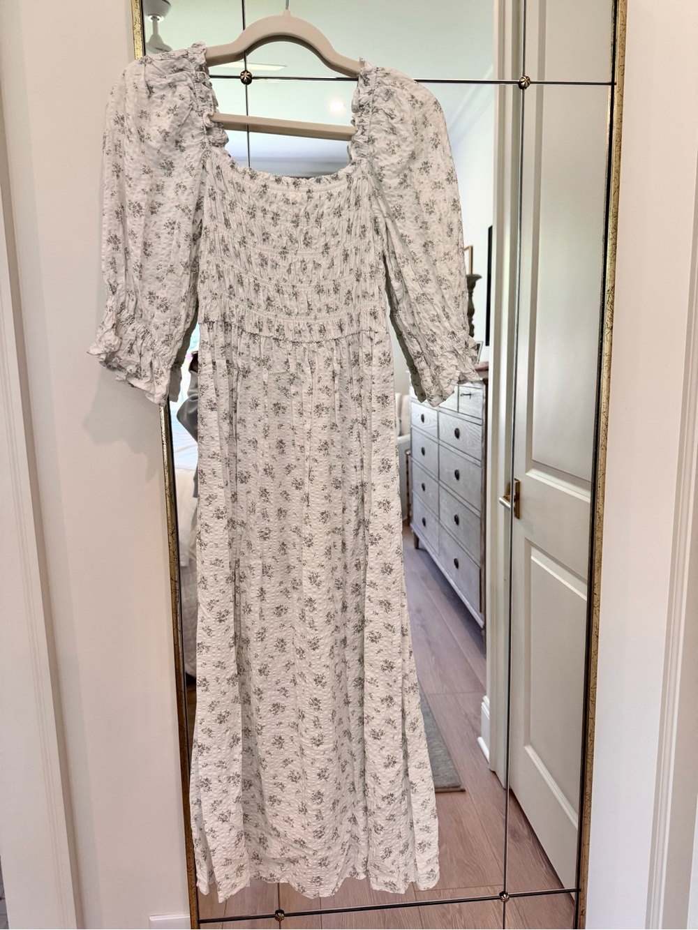 H&M White Ivory Floral Smocked Maxi Dress